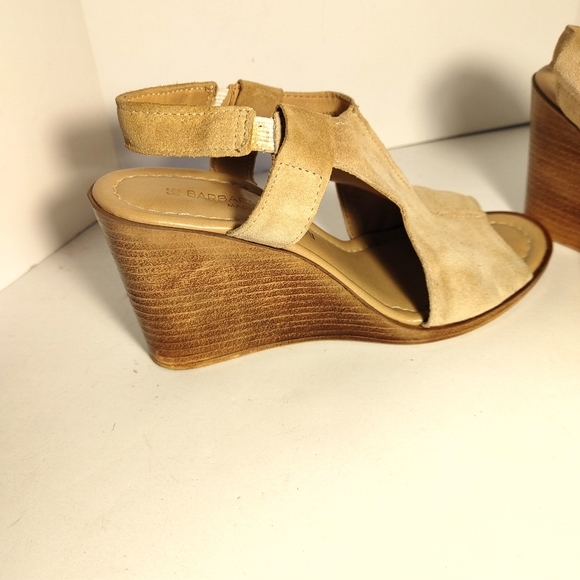 Anthropologie Barbara Barbieri Tan Suede Shoes Wedge Sandal size 6.5 open toe - Picture 7 of 10
